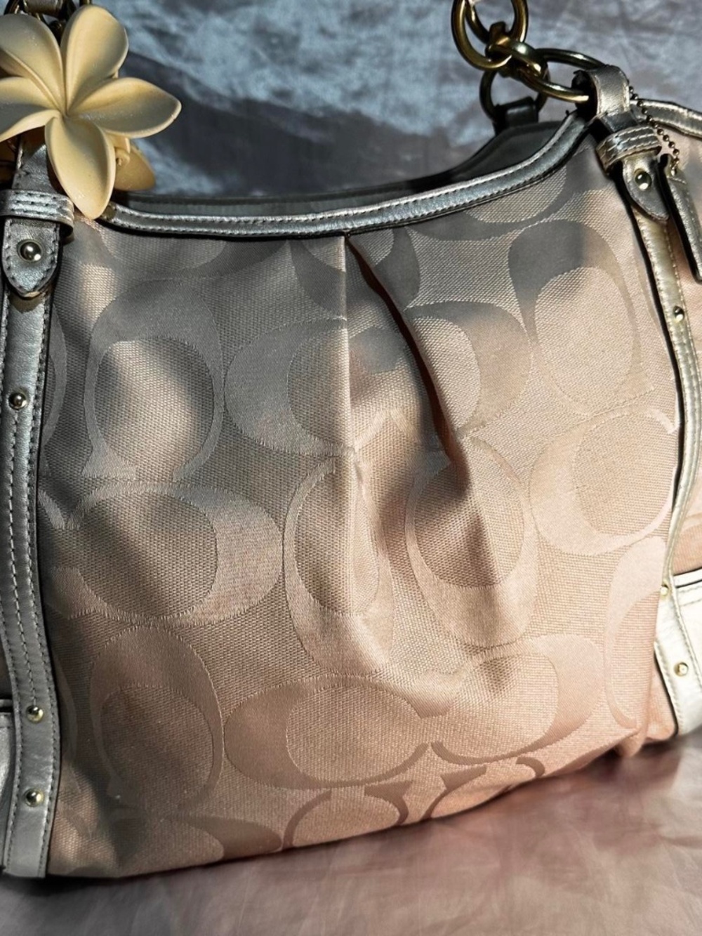 Vintage Y2K Coach Signature Coach F22527 Alexandra Chainlink Beige Ombré Shoulde